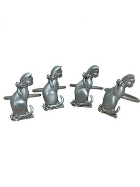 Vintage Lindsay Clair Designs Pewter Cat Napkin Rings Kitty LCD Cat Mom Set of 4